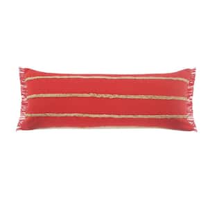 Atlantis Americana Red / Tan Striped Jute Braided Poly-fill 14 in. x 36 in. Indoor Throw Pillow
