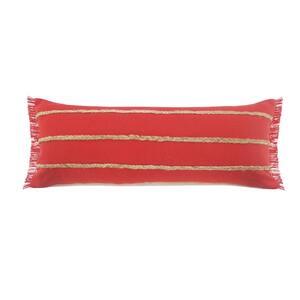 Atlantis Americana Red / Tan Striped Jute Braided Poly-fill 14 in. x 36 in. Throw Pillow