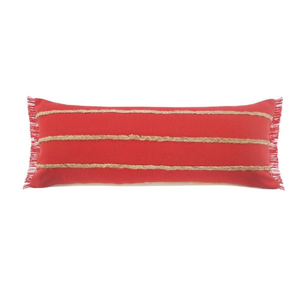 Unbranded Atlantis Americana Red / Tan Striped Jute Braided Poly-fill 14 in. x 36 in. Indoor Throw Pillow