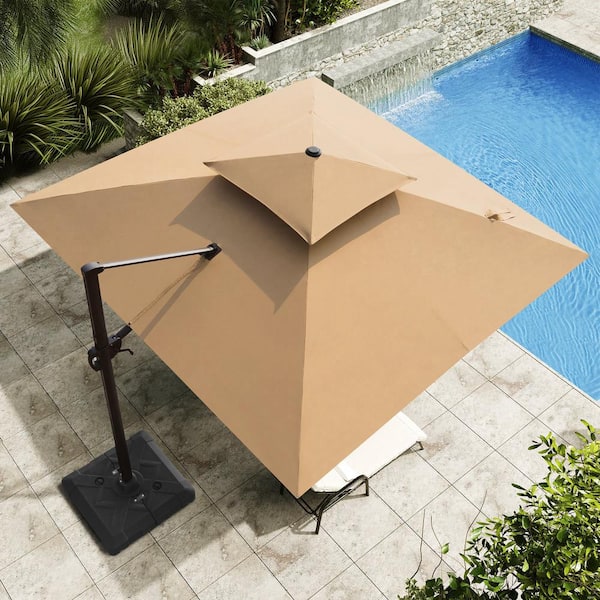 Crestlive Products 11 ft. x 11 ft. Double Top Aluminum Cantilever Tilt Patio Umbrella in Tan