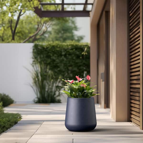 Sapcrete 17.5 in. Large Granite Gray Concrete Round Planter / Pot with Drainage Holes