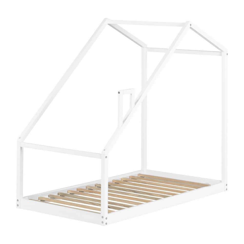 White Scandinavian Toddler Playhouse Bed Frame with Drawer