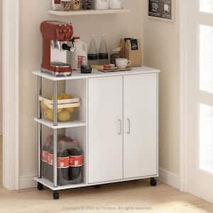 Helena White Oak/Stainless Steel 3-Tier Utility Kitchen Storage Cart with Wheels and Cabinet