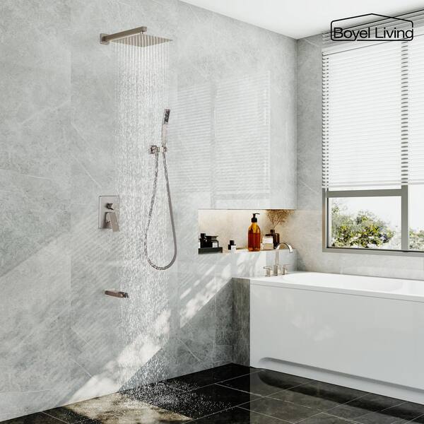 Wall Mount Single-Handle 1-Spray Tub and Shower Faucet with Handheld Shower in Brushed Nickel - 10 Inch (Valve Included)