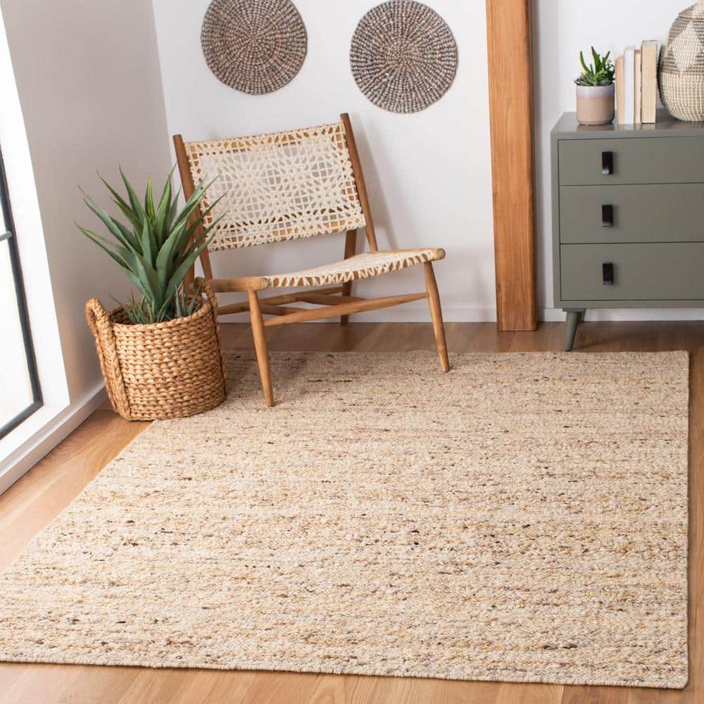 Beige Handwoven Wool Rectangular Area Rug 5' x 8'