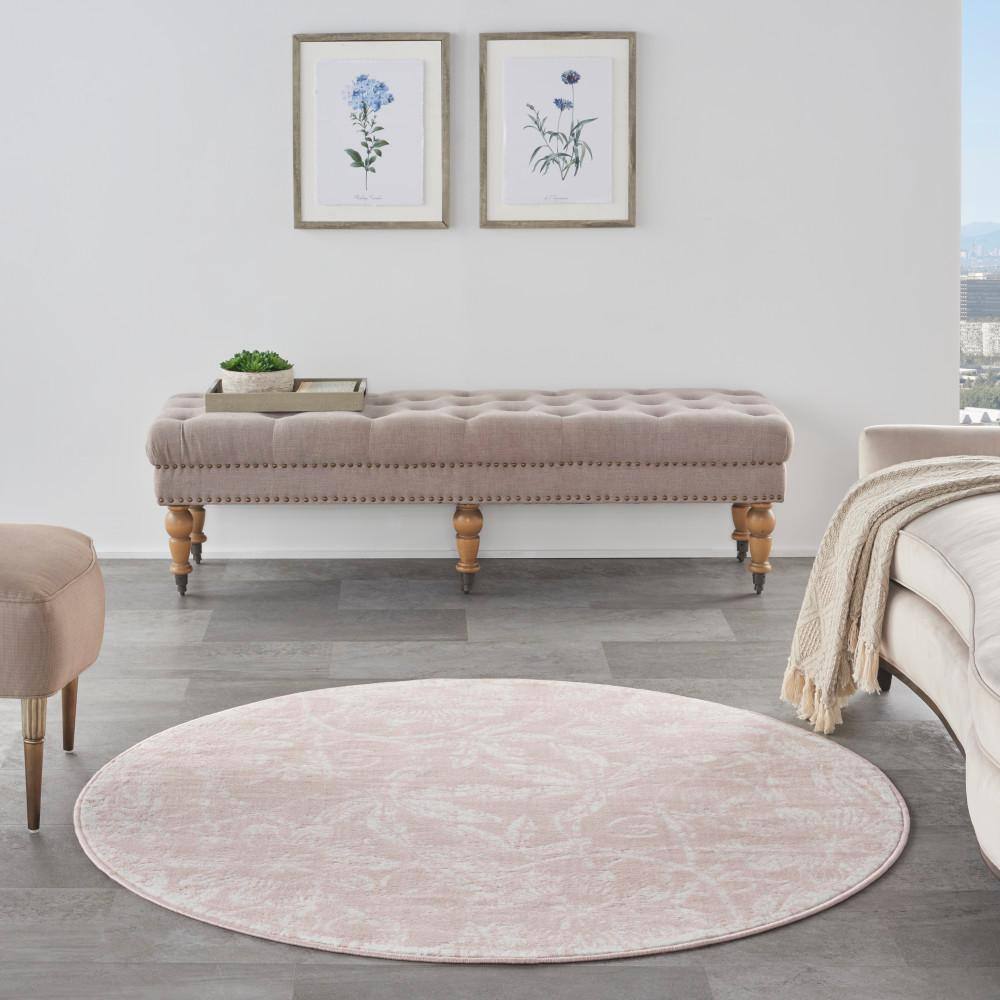 Pink Floral Round 5' Synthetic Kids Rug