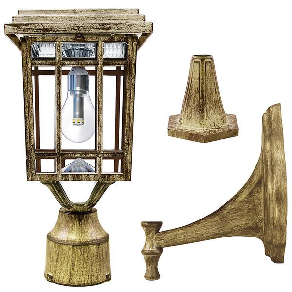 GAMA SONIC Prairie Bulb 1-light Outdoor Weathered Bronze Integrated LED Solar Post Light with Pier and Wall Mounting Options