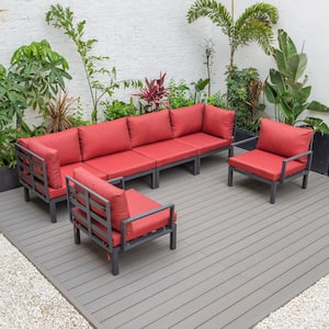 Hamilton 7-Piece Aluminum Modular Outdoor Patio Conversation Sectional Set with Red Cushions for Patio and Lawn