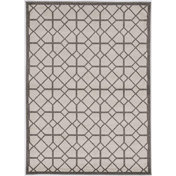 Nova Ivory/Gray 8 ft. x 10 ft. Trellis FarmHouse Outdoor Rug Area Rug