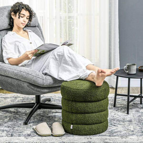 HOMCOM Round Polyester Ottoman Foot Stool with Fabric