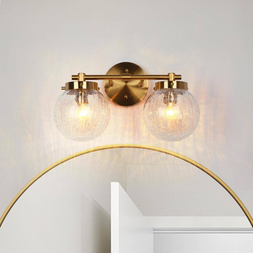 LNC Modern 14 in. 2-Light Plated Brass Bathroom Vanity Light with ...