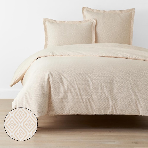 The Company Store Company Cotton Clemencia Geometric Peach Blossom Twin/Twin XL Cotton Percale Duvet Cover