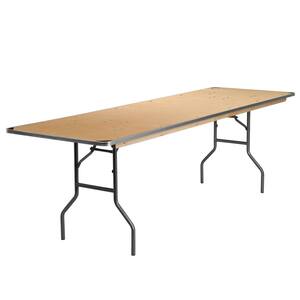 96 in. Natural Wood Tabletop Metal Frame Folding Table