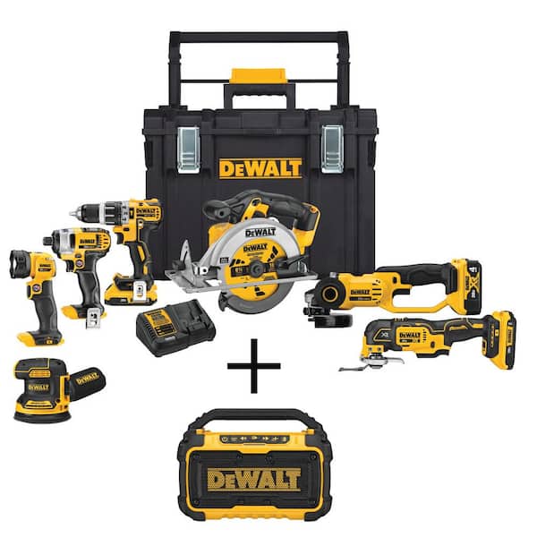 DEWALT 20V MAX Cordless 7 Tool Combo Kit, TOUGHSYSTEM Case, 20V MAX Bluetooth Speaker, and (1) 4.0Ah and (2) 2.0Ah Batteries