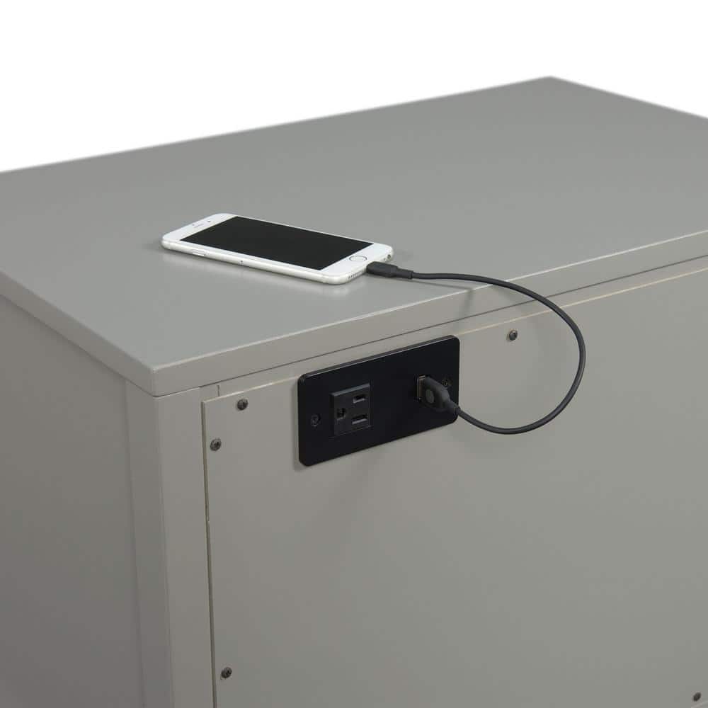 Modern Gray Rectangular Side Table with USB Port and Storage