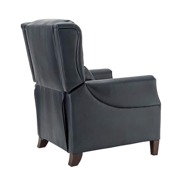 ARTFUL LIVING DESIGN Pilar Navy 32.68 in. Wide Genuine Leather Manual Recliner with Wooden Legs