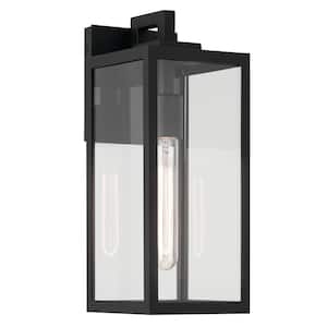 Branner 14 in. 1-Light Textured Black Traditional Outdoor Hardwired Wall Lantern Sconce with No Bulbs Included (1-Pack)