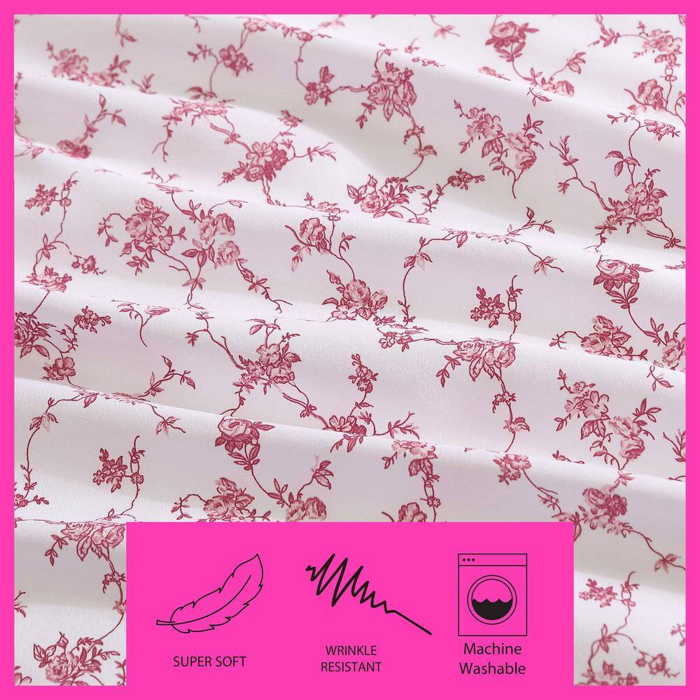 Queen Pink Floral Microfiber Sheet Set