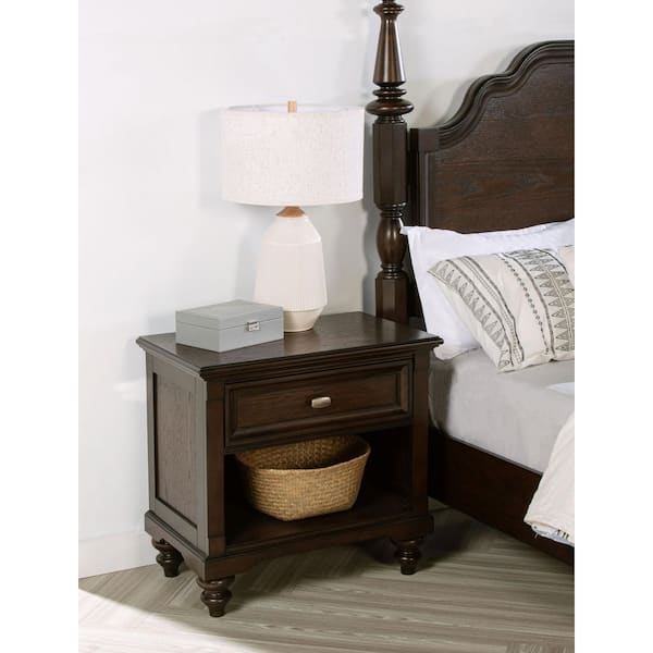 Coaster Andover Dark Oak 1-drawer Nightstand Bedside Table with Turned Legs