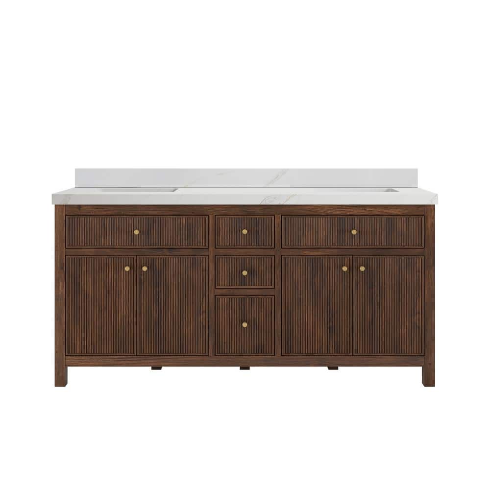 Sonoma Teak 72 in. Double Sink Freestanding Dark Walnut Bath Vanity with Calcutta Sienna Quartz Top Unassembled price history on PriceWatchPro