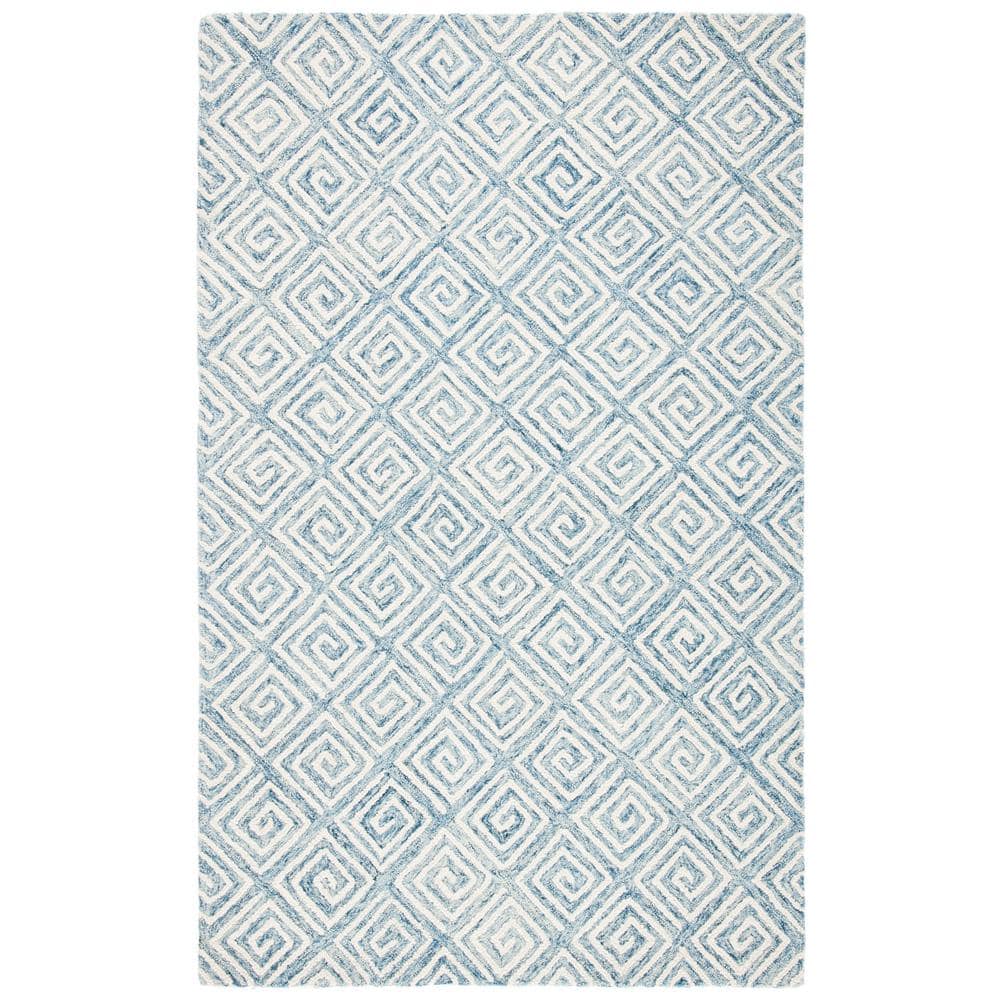Light Blue and Ivory Geometric Wool Hand-Tufted Area Rug