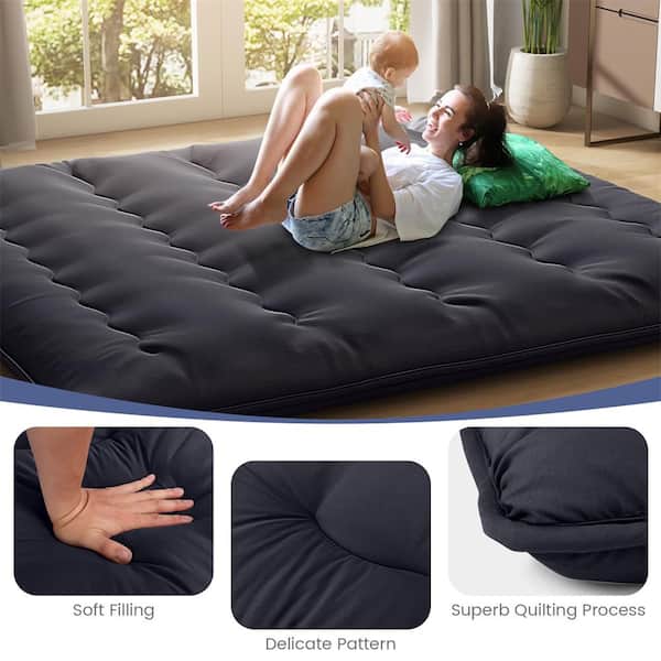 Costway 80 in. Black Fabric King Futon Mattress Japanese Floor
