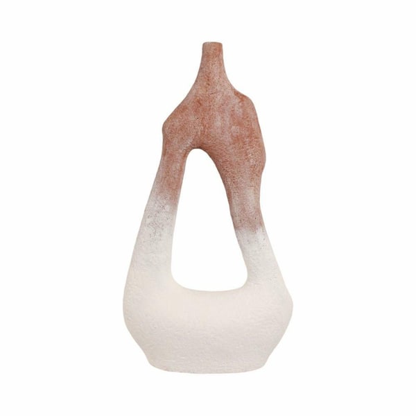 Liv & Skye 36 in. Ivory Terra Cotta Curvy Open Cut-Out Decorative Vase