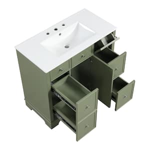 36 in. Green Bathroom Vanity , One Cabinet with Doors,Drawers and One Flip Drawer, Top Ceramic with White Basin