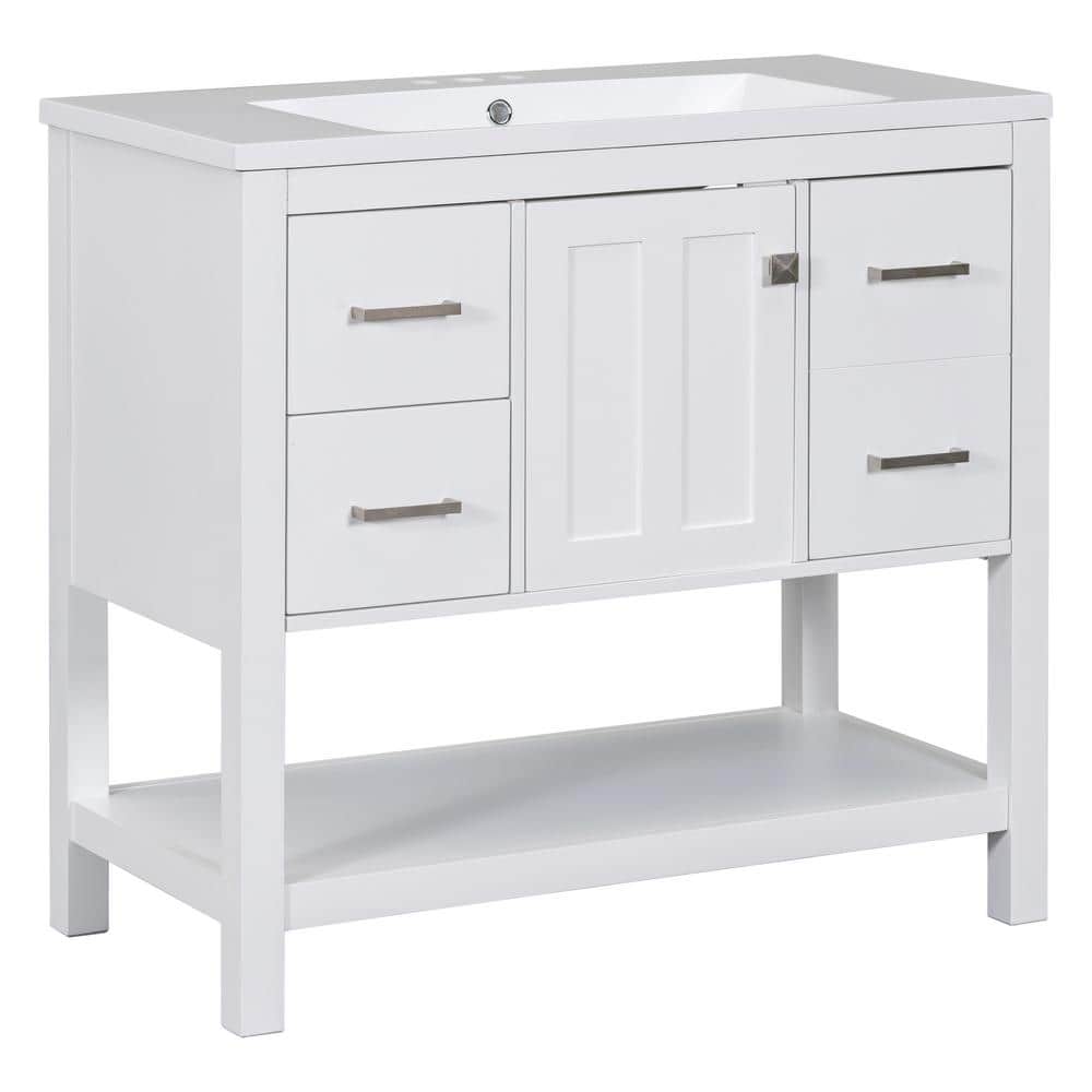 36 in. W x 18 in. D x 34 in. H Single Sink Freestanding Bath Vanity in Whit