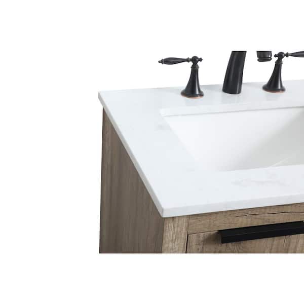 24 in. W x 19 in. D x 34 in. H Bath Vanity in Natural Oak with White Engineered Marble Top