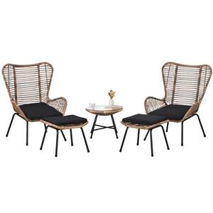 5-Piece Wicker Round Table Standard Height Outdoor Bistro Set with Stools and Dark Gray Cushions
