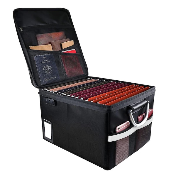 Angel Sar Black Plastic 12.9 in. W Vertical Portable File Cabinet, Fireproof Document File Organizer Box