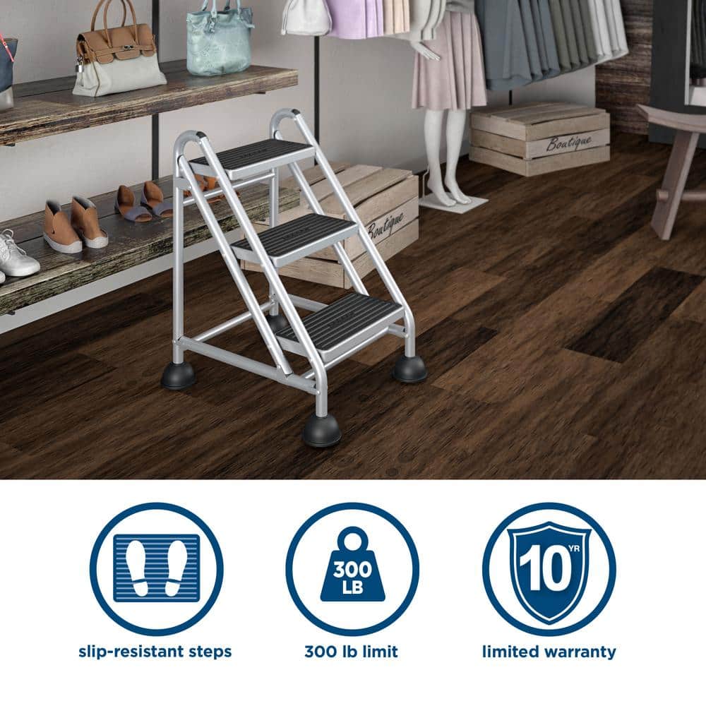 Cosco Platinum & Black 3-Step Rolling Step Stool with Secure Tread