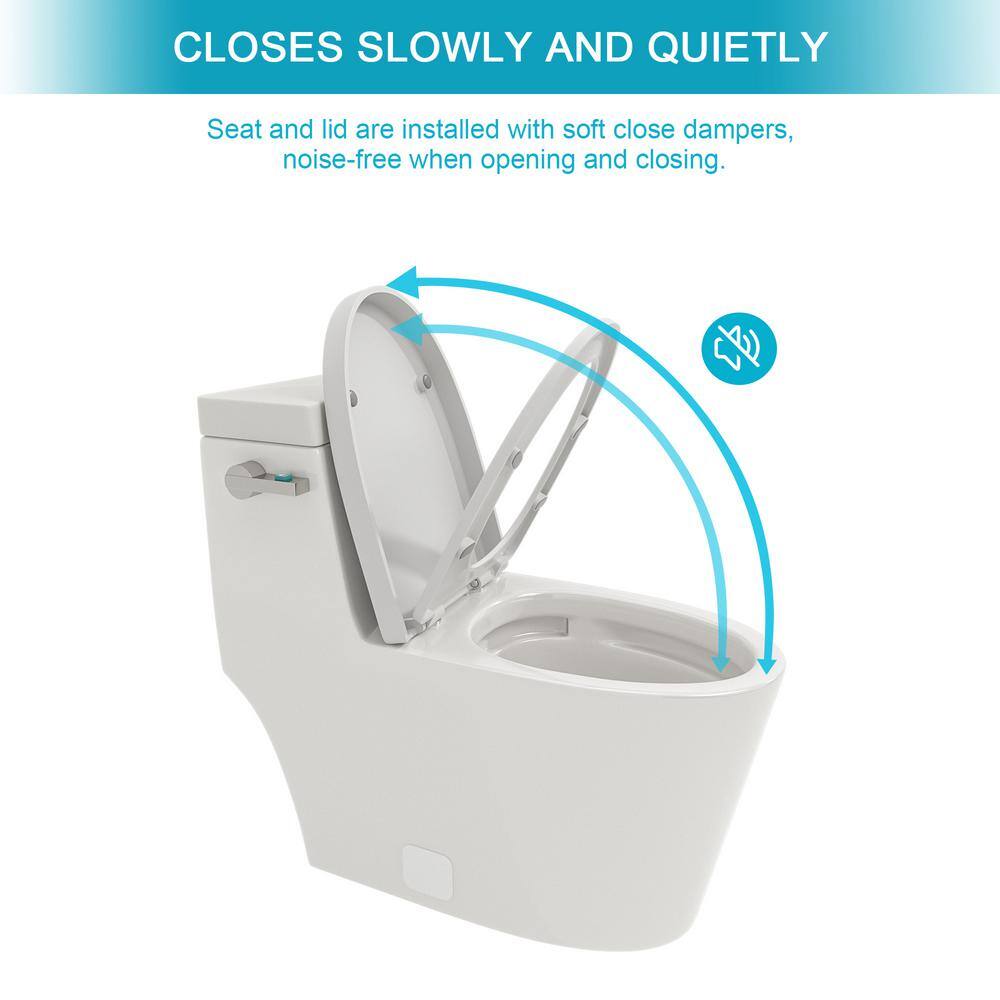 White Ceramic Elongated One-Piece Toilet with Silent Flush