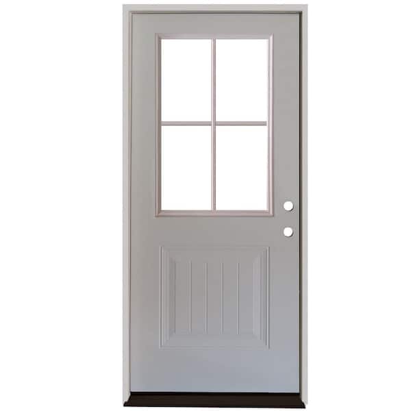 Steves & Sons 32 in. x 80 in. Element Series 4 Lite Plank Panel White Primed Steel Prehung Front Door