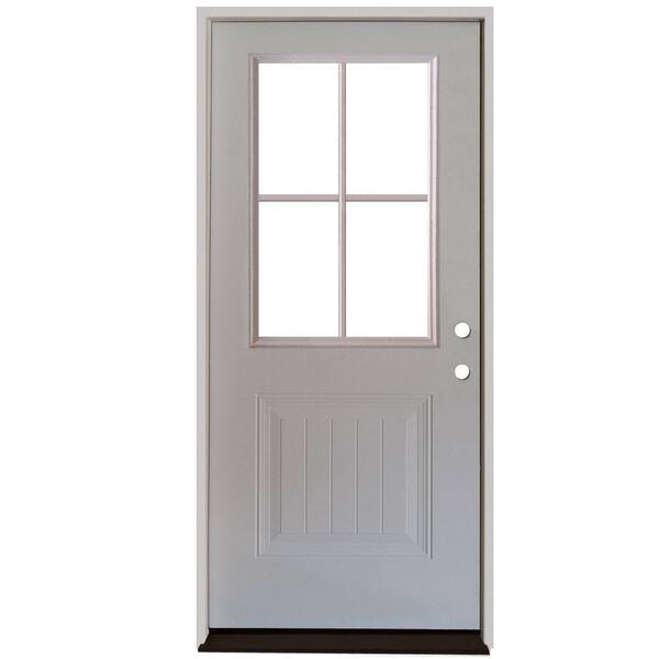 Steves & Sons 36 in. x 80 in. Element Series 4 Lite Plank Panel White Primed Steel Prehung Front Door