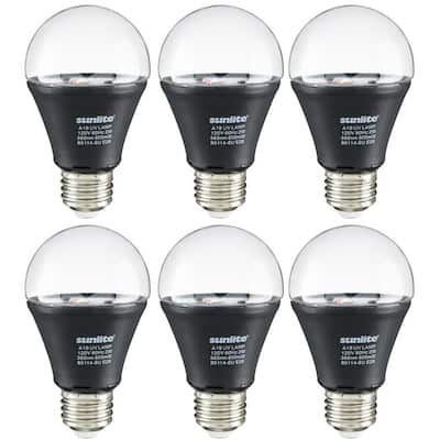 2-Watt A19 E26 Medium Base Glow Party Decorative LED Black Light Bulb (6-Pack)