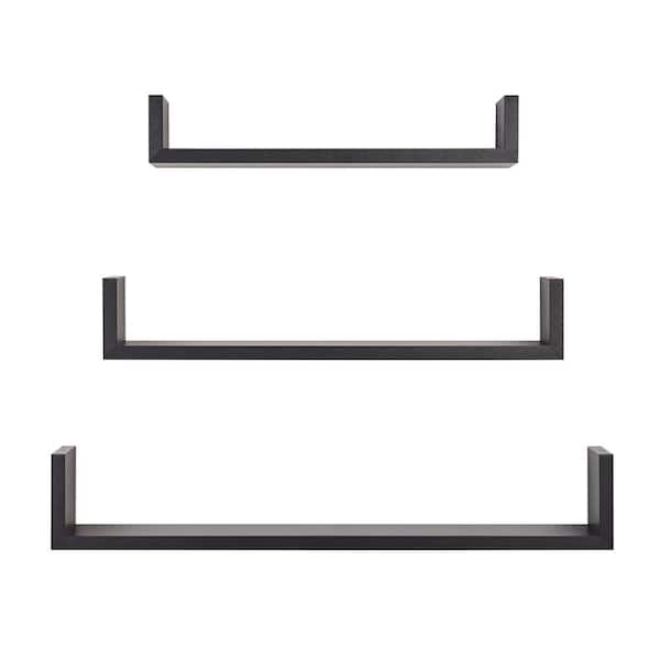 DANYA B Aalto 23.625 in. W x 5.625 in. D x 4.125 in. U-Shaped Floating Decorative Wall Shelf Set - Set of 3 - Black