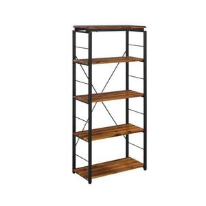 Industrial 54 in. Brown and Black Wooden 4-Shelf Bookcase with Open Metal Frame
