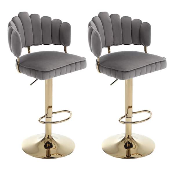 HOMEFUN 44 in. Gray Velvet Seat High Back Metal Frame Hight Adjustable Cushioned Bar Stool (Set of 2)
