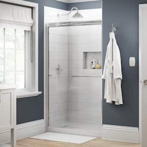 Simplicity 47-3/8 in. x 70 in. Semi-Frameless Traditional Sliding Shower Door in Chrome with 1/4 in. (6mm) Clear Glass