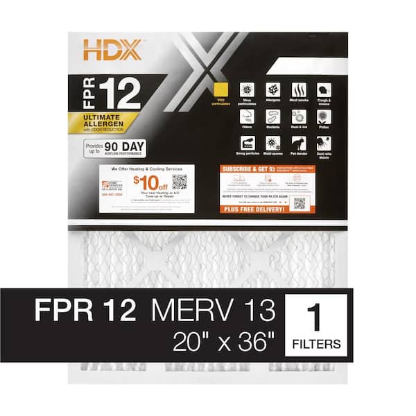 HDX 20 in. x 36 in. x 1 in. Ultimate Allergen Pleated Air Filter FPR 12, MERV 13