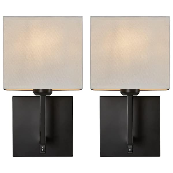 9.8 in. 2 Light Black Fabric Shade Integrated LED Fixture Bar with Hardwired Wall Mount Design