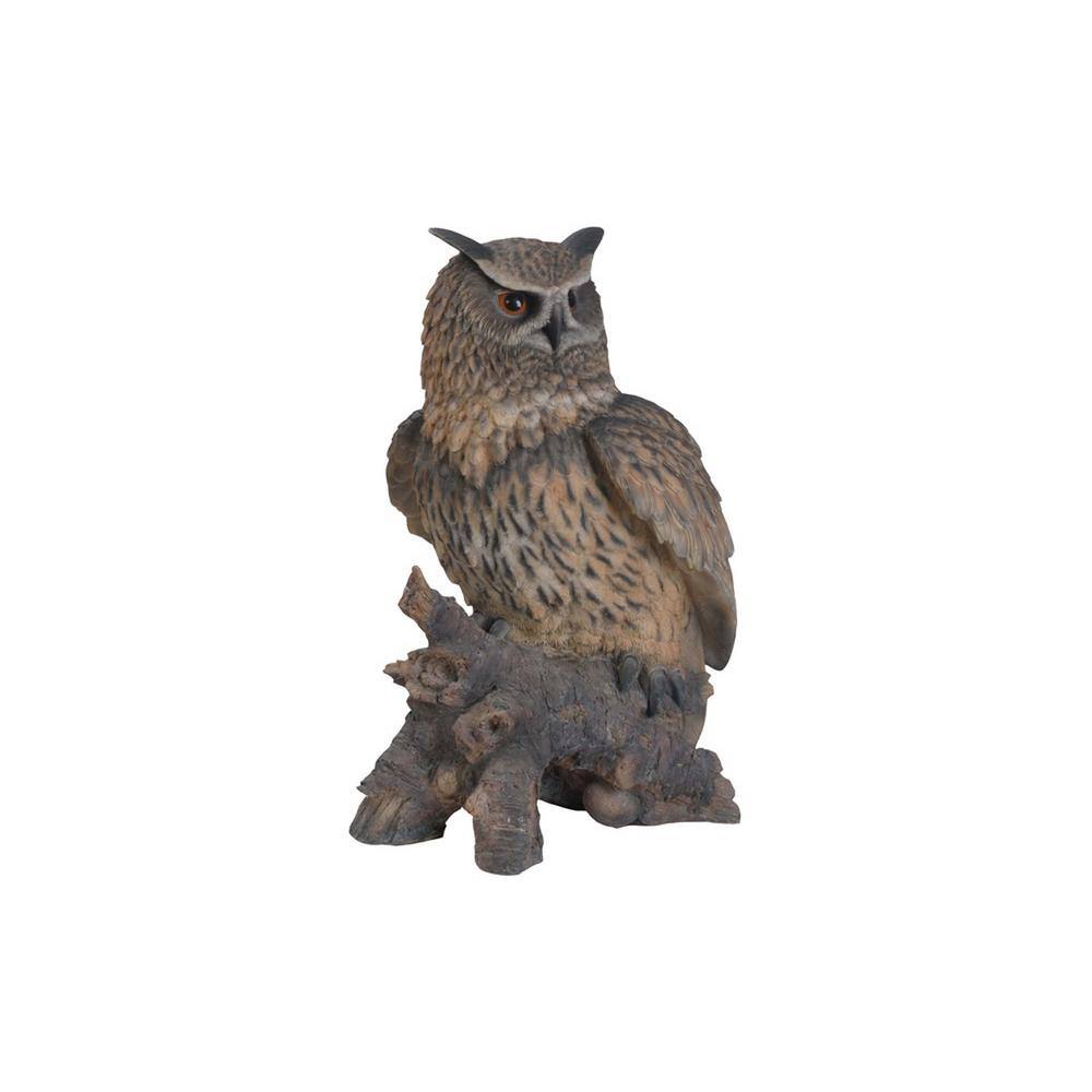Lifelike Polyresin Eagle Owl on Stump Statue