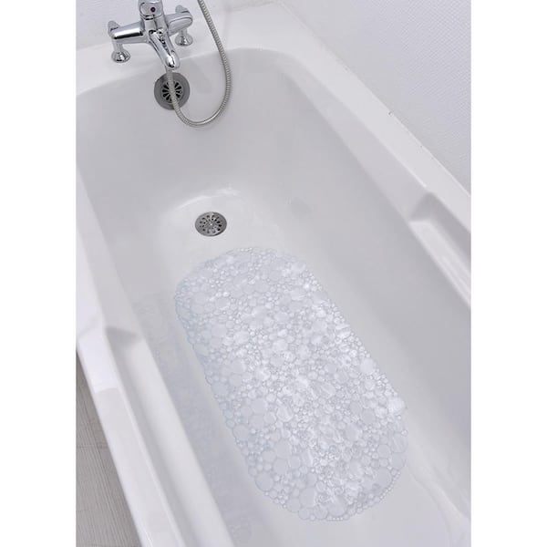 Clear 27 in. L x 14 in. W - Non Skid Bath Shower Oval Bubbles Bath Mat  7215101 - The Home Depot