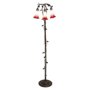 Pond Lily 58 in. Mahogany Bronze Victorian 3 Light Dimmable Arc Floor Lamp with Glass Cone Shade