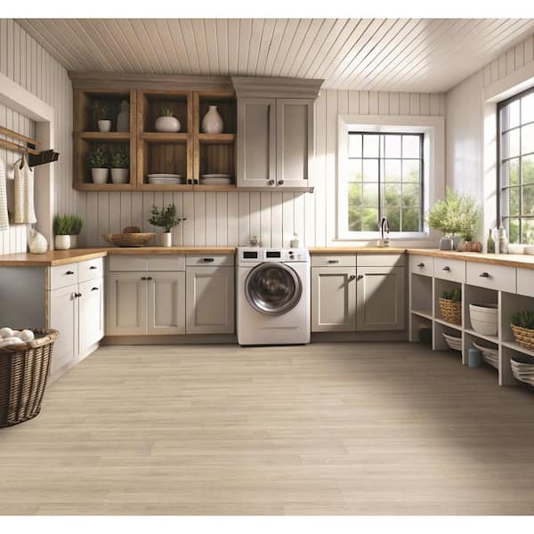 White Washed Oak Wood 10 MIL x 12 ft. Wide x Cut to Length Waterproof Vinyl Sheet Flooring
