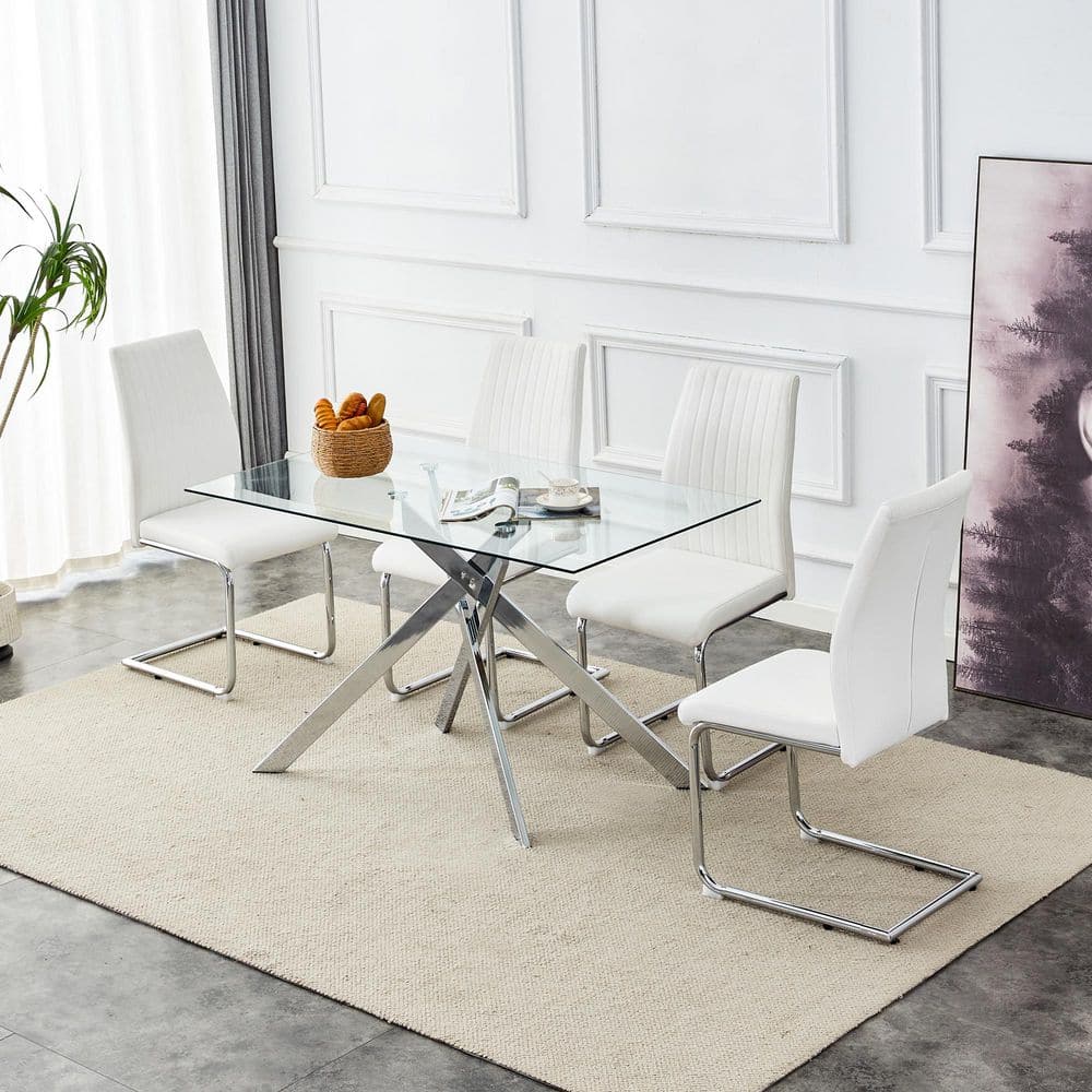 GOGEXX 51.18 in. Rectangular Clear Tempered Glass Table with