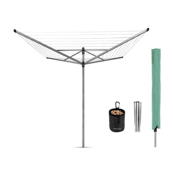 Brabantia 116 in x 116 in Outdoor Rotary Clothesline Lift-O-Matic with Ground Spike, Cover, and Clothespins with Bag - Anthracite