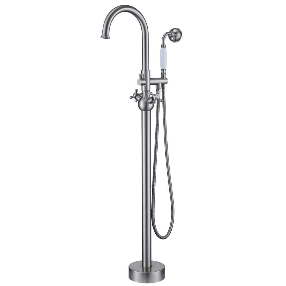 Brushed Nickel Freestanding Tub Filler with Handheld Shower
